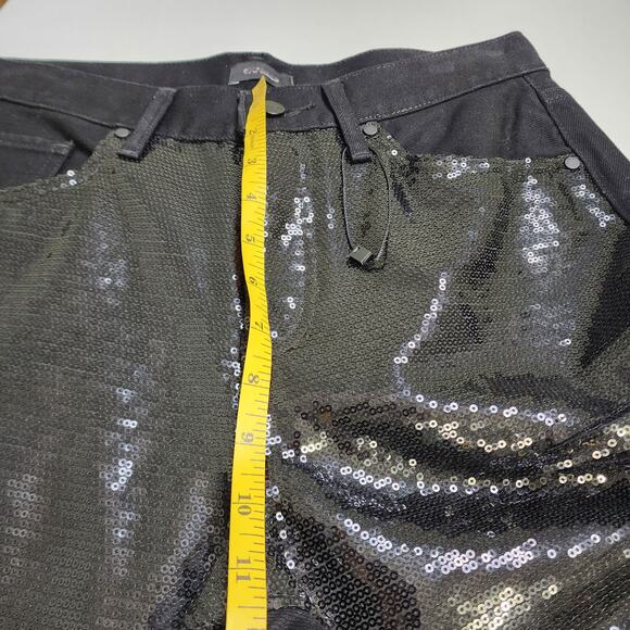 Express Womens High Waisted Sequin Front Ripped Raw Hem Straight Ankle Jeans 4R - Picture 11 of 13